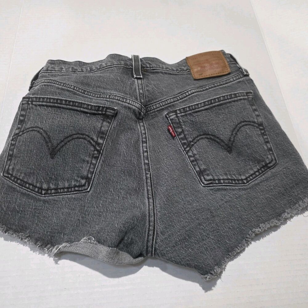 Levi's 501 Shorts Women 27 Black Normcore Distressed Bikercore Raw Hem Thrashed